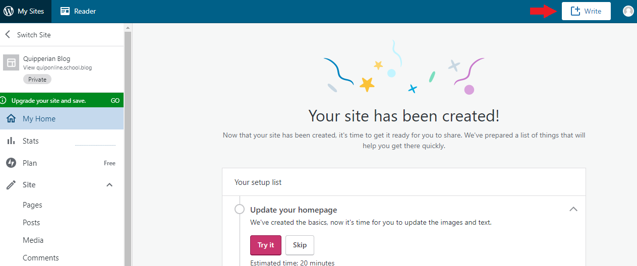 Horee, kamu sudah bisa menulis artikel pertama kamu sekarang. Untuk membuat dan mempublikasikan artikel, kamu bisa klik Write di pojok kanan atas.