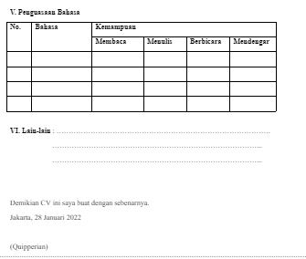 contoh cv untuk mendaftar beasiswa