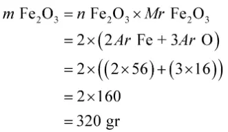 diperoleh massa besi (III) yang bereaksi sebagai berikut